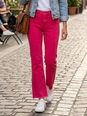 Kut From The Kloth Women's Pink Barbie Kelsey Fab Ab High-Rise Flare Jeans Size2